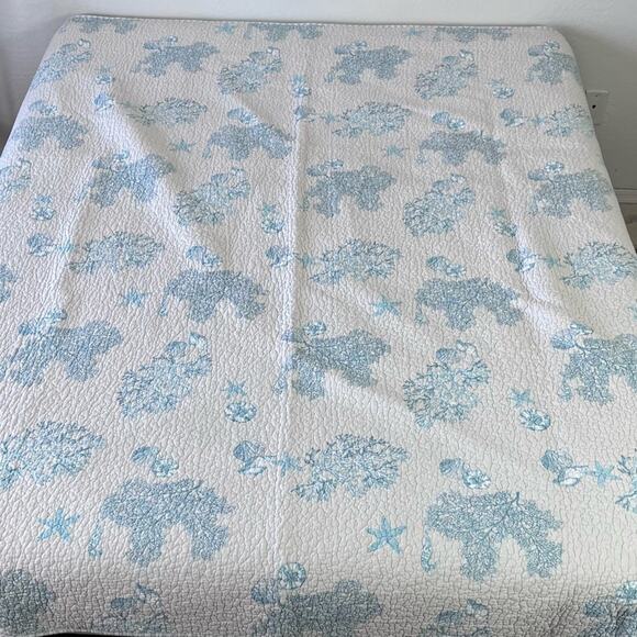 SIGRID OLSEN HOME Bedspread Quilt "85 x 81.5" Sea Life Quilted Blanket Cotton - Picture 2 of 12